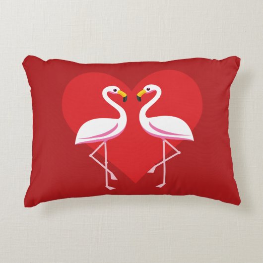 Cute White roze flamingos met rood hart Accent Kussen (Voorkant)