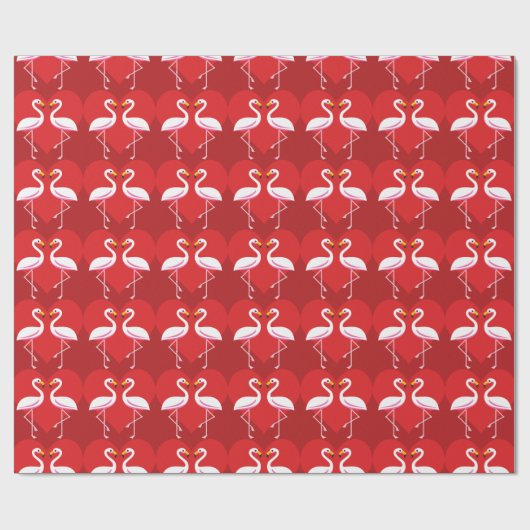 Cute White roze flamingos met rood hart Cadeaupapier (Vlak)