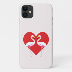 Cute White roze flamingos met rood hart iPhone 11 Hoesje
