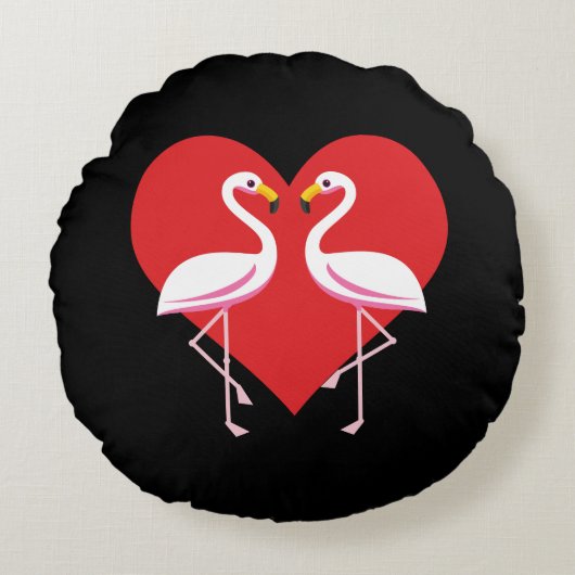 Cute White roze flamingos met rood hart Rond Kussen (Voorkant)