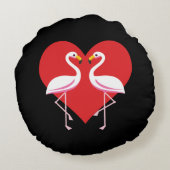 Cute White roze flamingos met rood hart Rond Kussen (Achterkant)