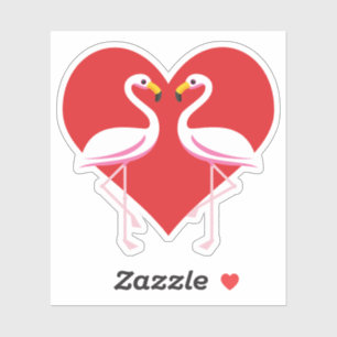 Cute White roze flamingos met rood hart Sticker