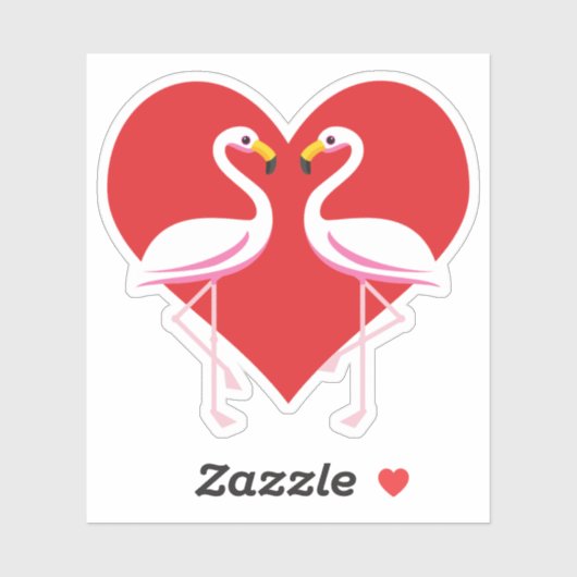 Cute White roze flamingos met rood hart Sticker (Vel)