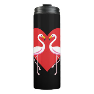 Cute White roze flamingos met rood hart Thermosbeker
