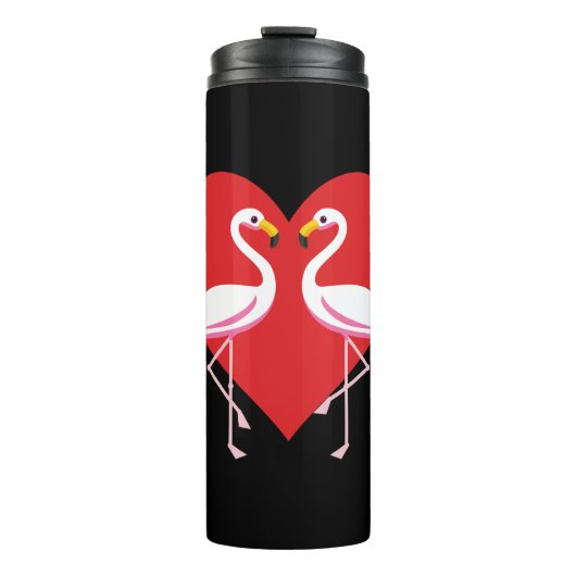 Cute White roze flamingos met rood hart Thermosbeker (Voorkant)