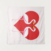 Cute White roze flamingos met rood hart Wandkleed (Voorkant (horizontaal))