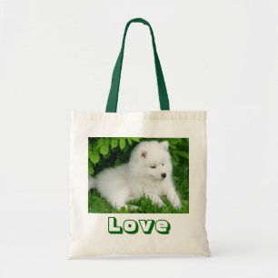 Cute White Samoyed Puppy Dog Canvas Canvas tas