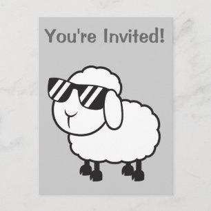 Cute White Sheep Cartoon Uitnodiging Briefkaart