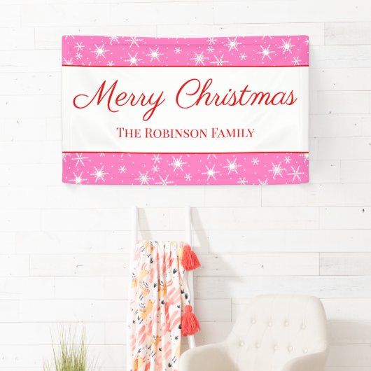 Cute White Snowflake roze kerst Spandoek (Insitu)