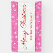 Cute White Snowflake roze kerst Spandoek (Verticaal)