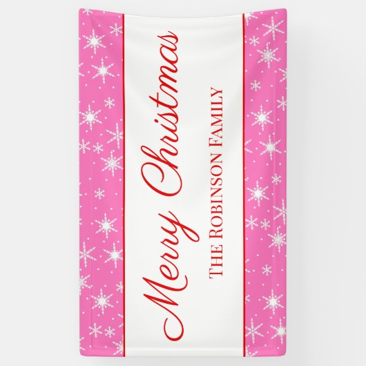 Cute White Snowflake roze kerst Spandoek (Verticaal)