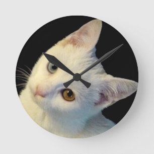 Cute White Turkey Van Kitten Clock Ronde Klok