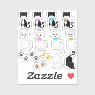 Cute White & Tuxedo Kat Afbeeldingen Sticker