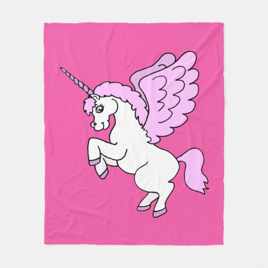 Cute White Unicorn Dark Pink Fleece Deken (Voorkant)