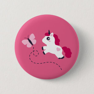 Cute White Unicorn met een vlinder Ronde Button 5,7 Cm