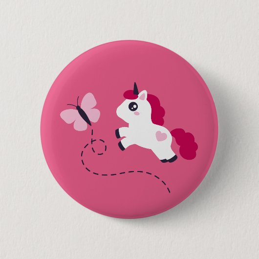 Cute White Unicorn met een vlinder Ronde Button 5,7 Cm (Voorkant)