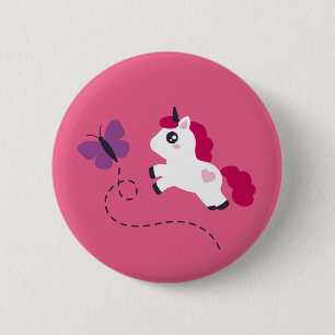 Cute White Unicorn met een vlinder Ronde Button 5,7 Cm