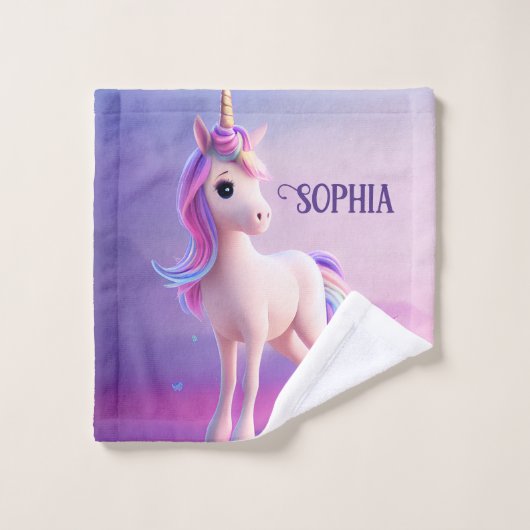 Cute White Unicorn met roze en blauwe mane Bad Handdoek (Wasdoekje)