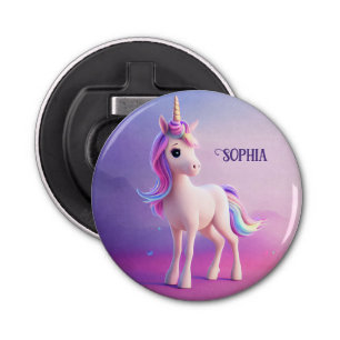 Cute White Unicorn met roze en blauwe mane Button Flesopener