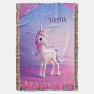 Cute White Unicorn met roze en blauwe mane Deken