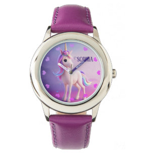 Cute White Unicorn met roze en blauwe mane Horloge