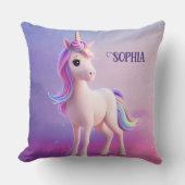 Cute White Unicorn met roze en blauwe mane Kussen (Voorkant)