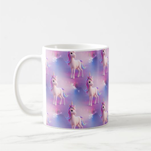 Cute White Unicorn met roze en blauwe mannetjespat Koffiemok (Links)