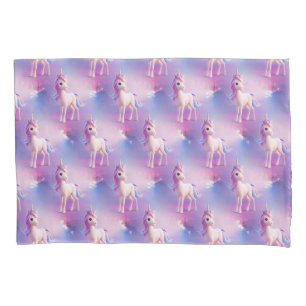 Cute White Unicorn met roze en blauwe mannetjespat Kussensloop