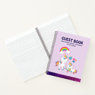 Cute White Unicorns Magical Mama & Baby Guest Book Notitieboek