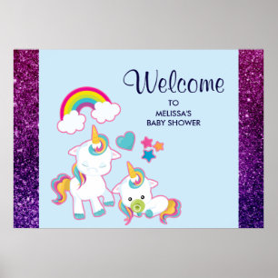 Cute White Unicorns Magical Mama & Baby Poster