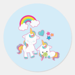 Cute White Unicorns Magical Mama & Baby Ronde Sticker