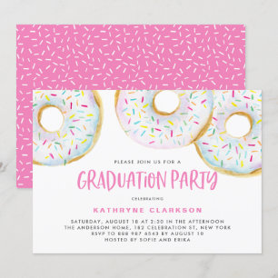 Cute White Waterverf Donuts Gradution Party Kaart