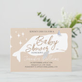Cute White Whale Baby shower Beige Invitation (Debout devant)