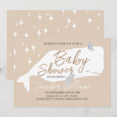 Cute White Whale Baby shower Beige Invitation (Devant / Derrière)