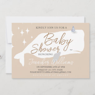 Cute White Whale Baby shower Beige Invitation Kaart