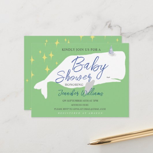 Cute White Whale Baby shower Invitation (Devant/Arrière en situation)