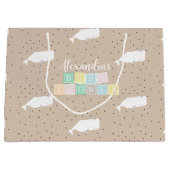 Cute White Whale Baby shower Neutral Beige Groot Cadeauzakje (Voorkant)