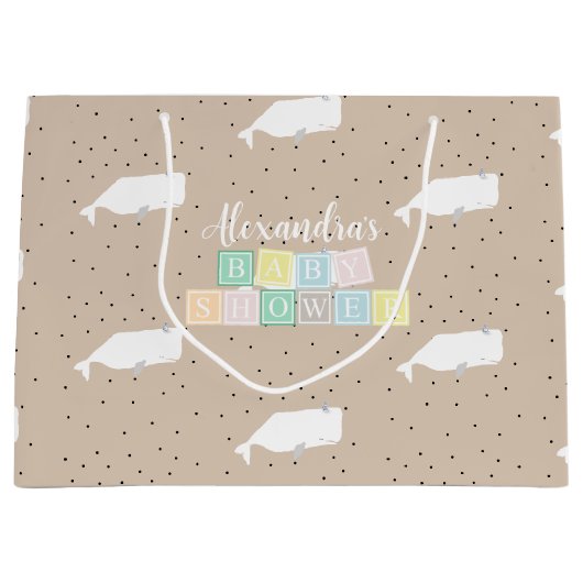 Cute White Whale Baby shower Neutral Beige Groot Cadeauzakje (Voorkant)