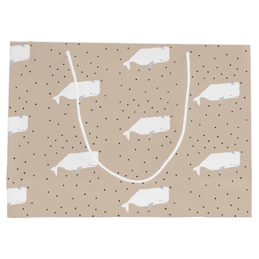 Cute White Whale Baby shower Neutral Beige Groot Cadeauzakje (Achterkant)