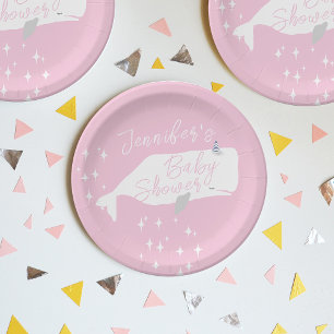 Cute White Whale Girl Baby shower Roze Papieren Bordje