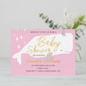 Cute White Whale Girl Baby shower Roze uitnodiging (Staand Voorkant)
