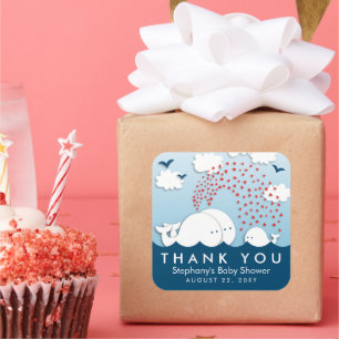 Cute White Whales Couple Baby Bedankt Stickers