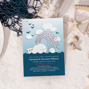 Cute White Whales Couples Baby shower Invite Kaart