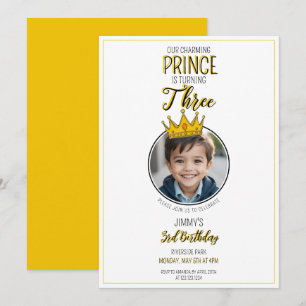 Cute White & Yellow Crown Photo Kid's Birthday Kaart