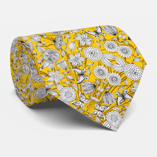 Cute white yellow floral abstract design stropdas (Opgerold)