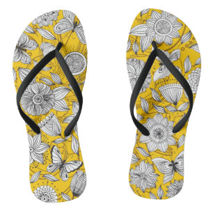 Cute white yellow floral abstract design teenslippers