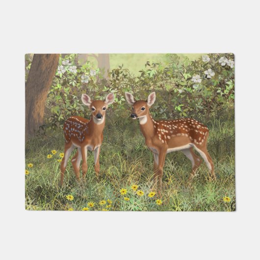 Cute Whitetail Deer Twin Fawns Deurmat (Voorkant)