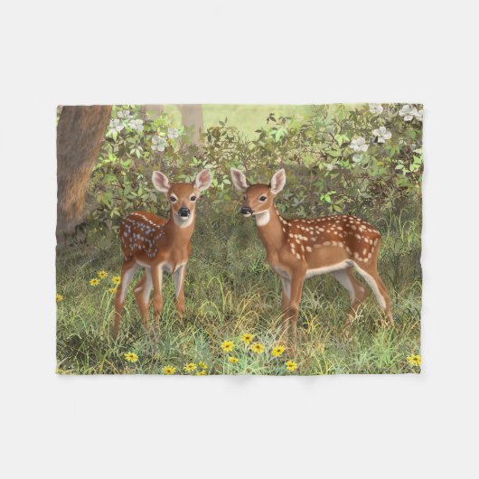 Cute Whitetail Deer Twin Fawns Fleece Deken (Voorkant (Horizontaal))