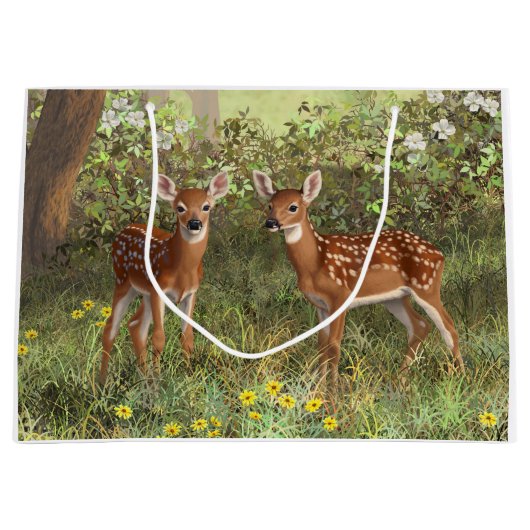Cute Whitetail Deer Twin Fawns Groot Cadeauzakje (Voorkant)