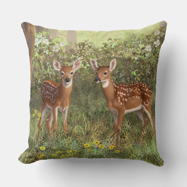 Cute Whitetail Deer Twin Fawns Kussen (Voorkant)